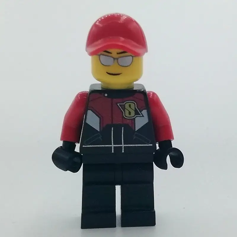 Racer, Black and Red Jumpsuit, Red Cap, Silver Sunglasses
