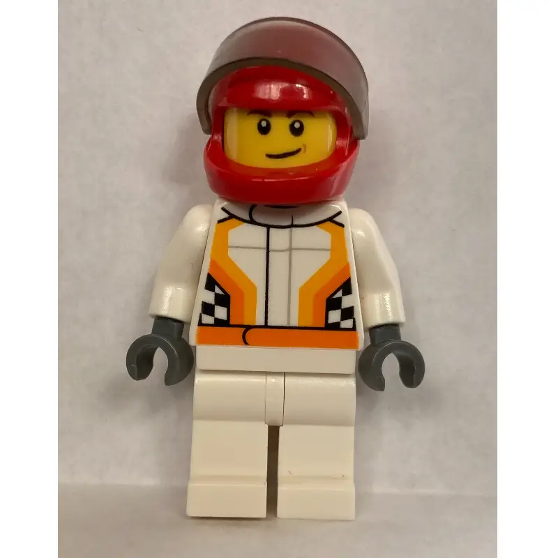 Racer, White and Orange Jumpsuit, Red Helmet with Visor