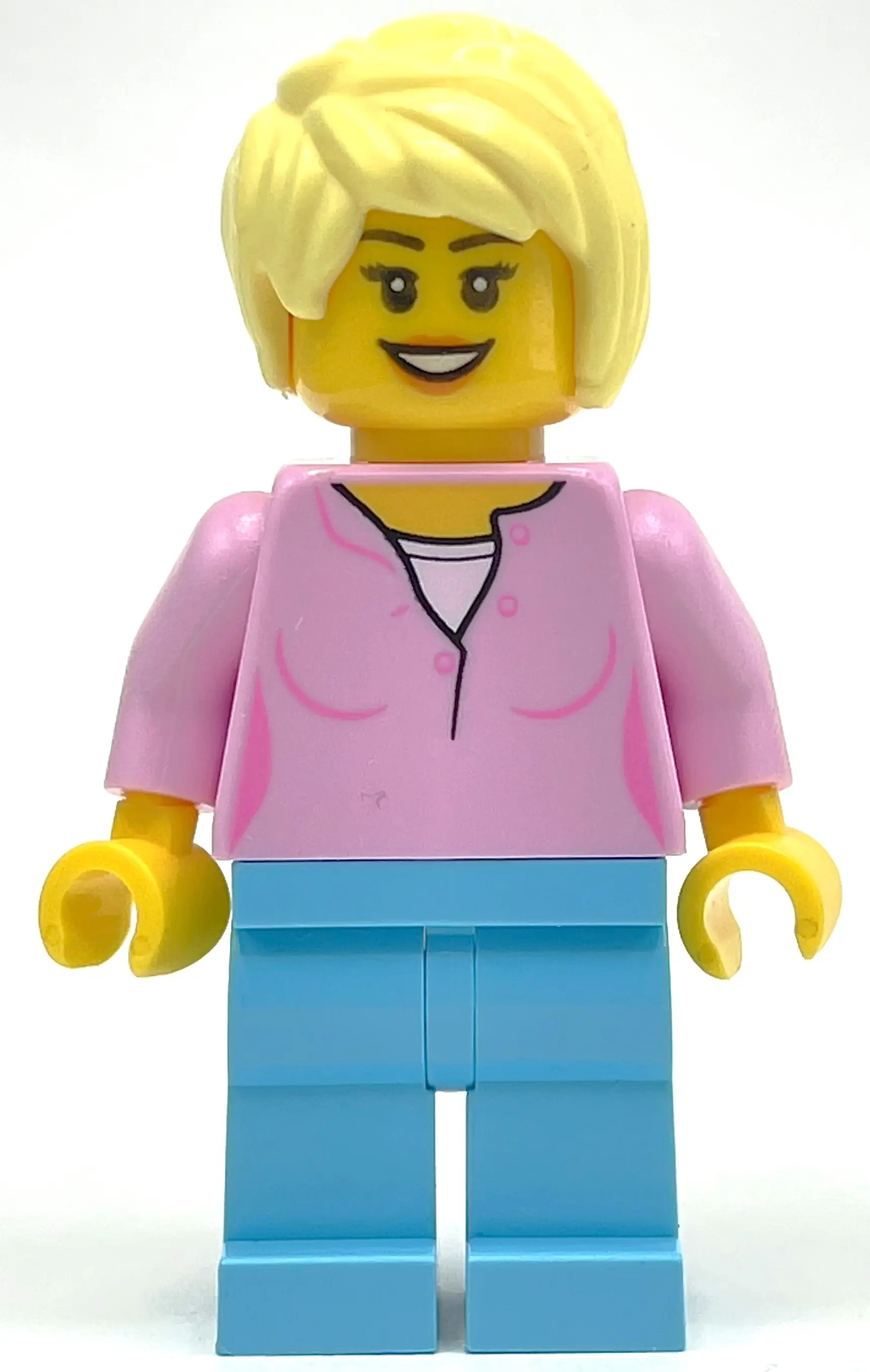 Woman, Bright Pink Top, Medium Azure Legs, Bright Light Yellow Hair