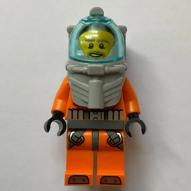 Diver, Man, Orange Wetsuit, Diving Helmet with Visor, Beard