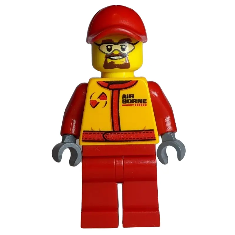 Racer, Red and Orange Jumpsuit, Red Cap, Goatee Beard and Safety Glasses