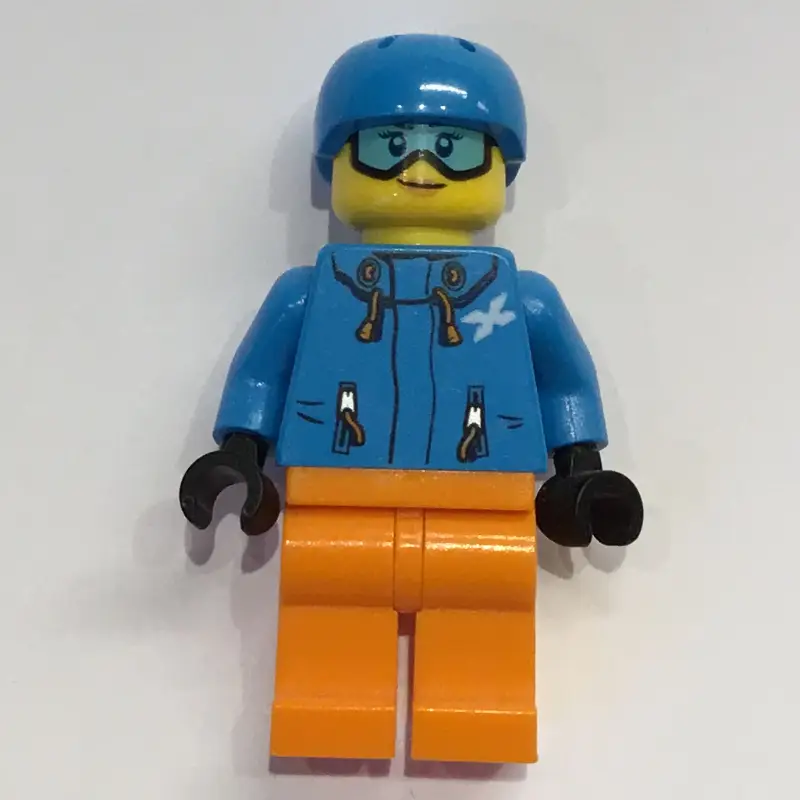 Woman, Dark Azure Ski Jacket, Orange Legs, Dark Azure Helmet, Snow Goggles