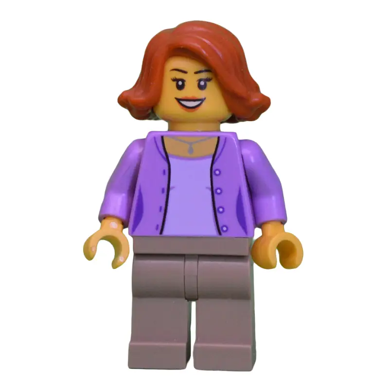 Woman, Open Medium Lavender over Lavender Shirt, Dark Tan Legs, Dark Orange Hair