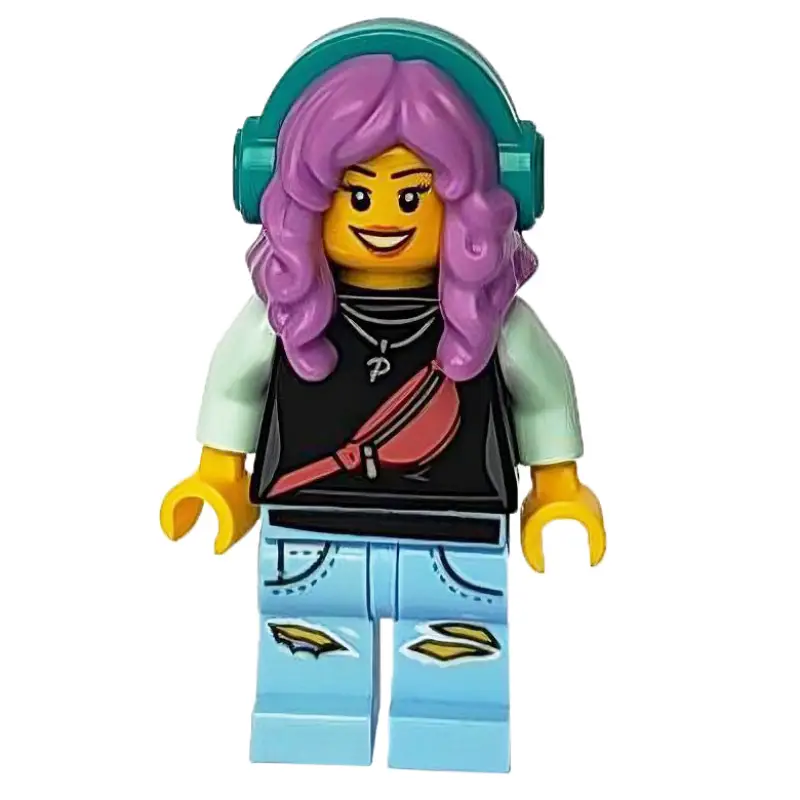 Parker L. Jackson, Black Top, Medium Lavender Hair with Headphones