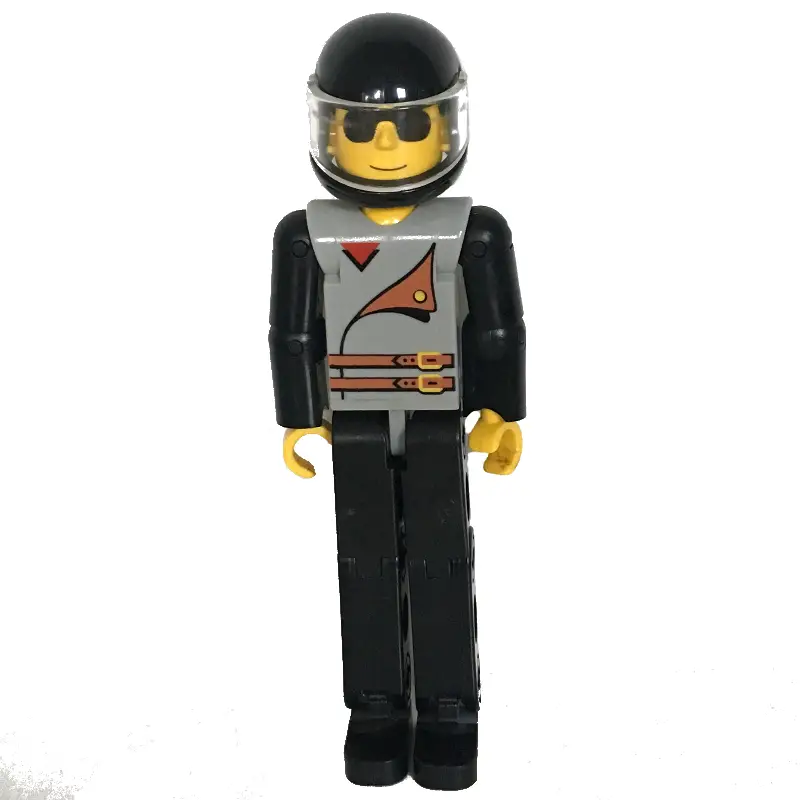Technic Figure Black Legs, Light Gray Top with 2 Brown Belts, Black Arms - Black Helmet
