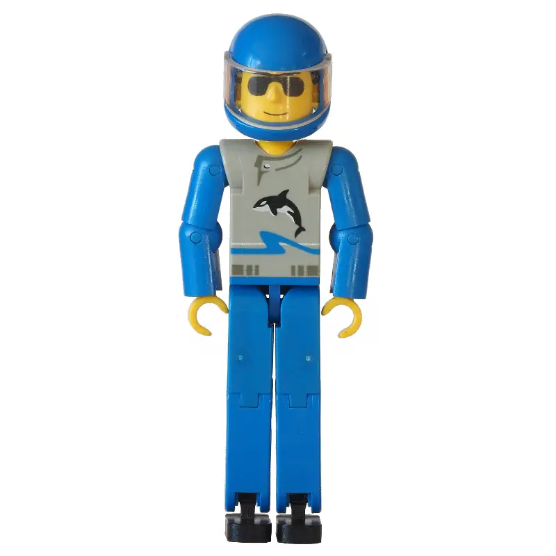 Technic Figure Blue Legs, Light Gray Top with Wave and Orca Print, Blue Arms - Blue Helmet