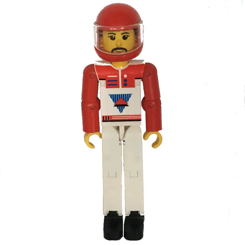 Technic Figure White Legs, White Top with Red Vest, Red Arms, Black Hair - Red Helmet