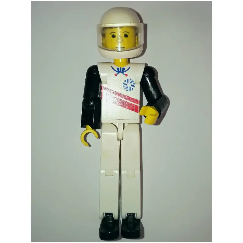 Technic Figure White Legs, White Top with Red Stripes Print, Black Arms [Skier] - White Helmet