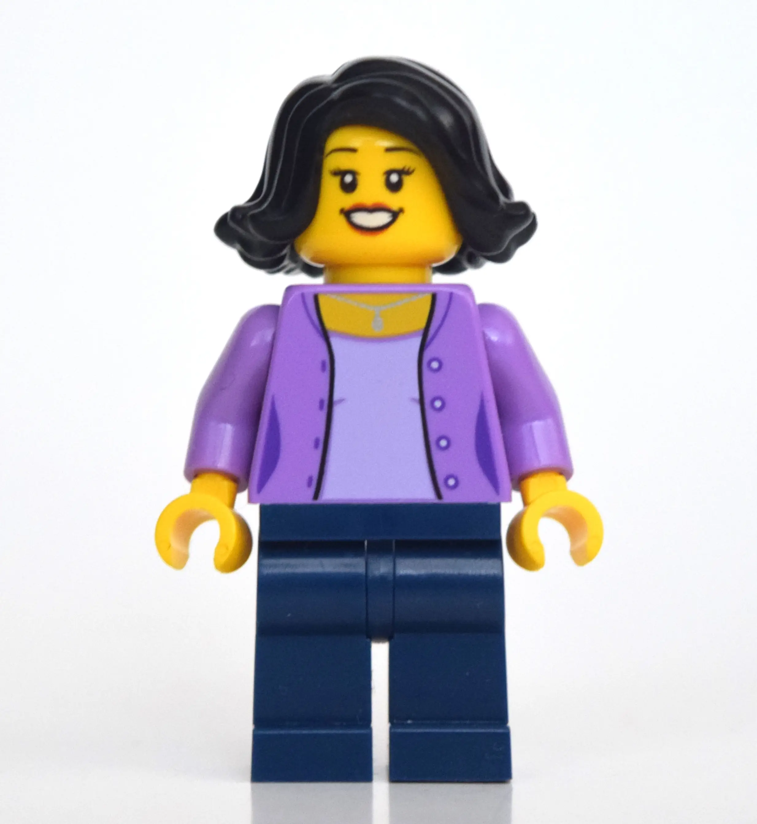Woman, Medium Lavender Sweater, Dark Blue Legs, Black Hair