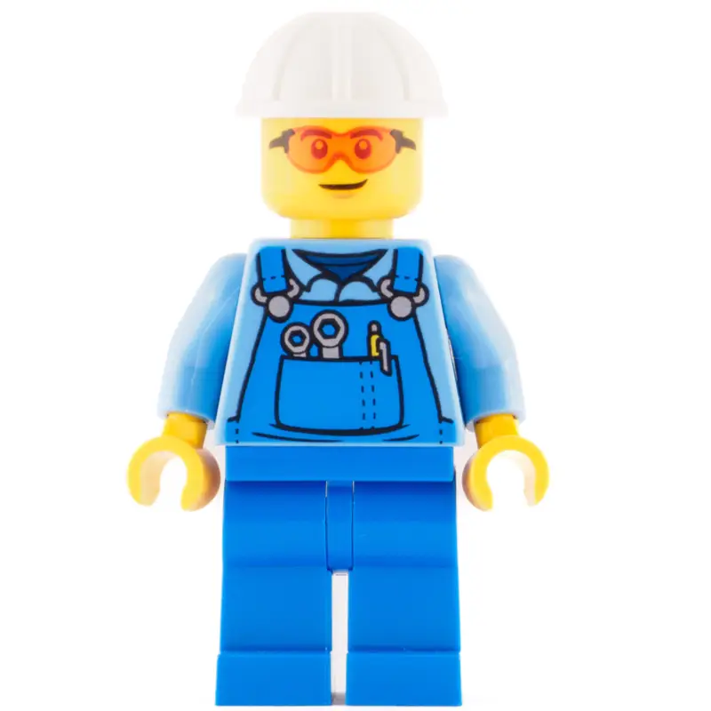 Worker - Medium Blue Torso, Blue Overall, Orange Glasses, White Helmet