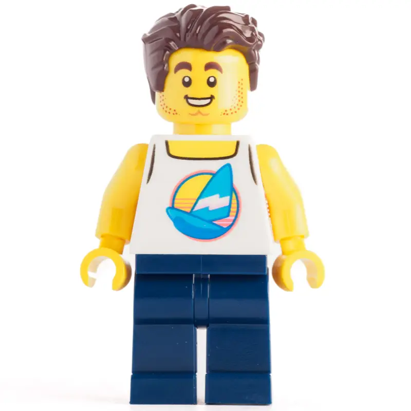 White Torso, Dark BLue Legs, Dark Brown Hair