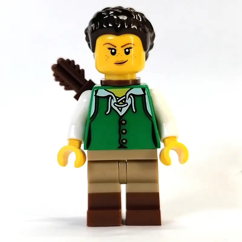 Woman - Green Tunic, Dark Tan/Reddish Brown Legs, Dark Brown Hair, Quiver