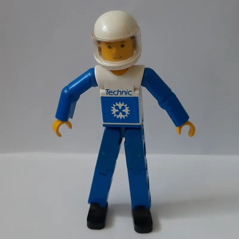 Technic Figure Blue Legs, White Top with Blue Arms, White Helmet