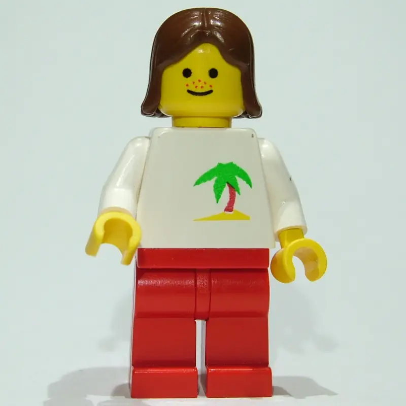 Woman, White Torso with Palm Tree, Red Legs, Brown Hair