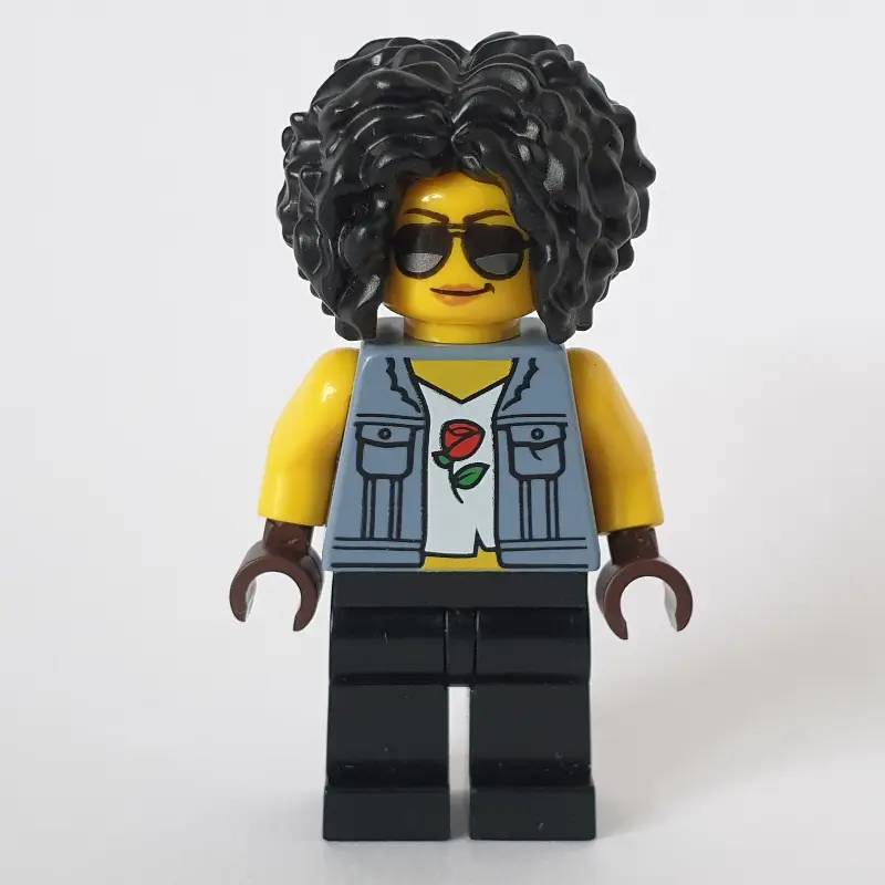 Woman, Sand Blue Vest Jacket, Black Legs, Black Hair