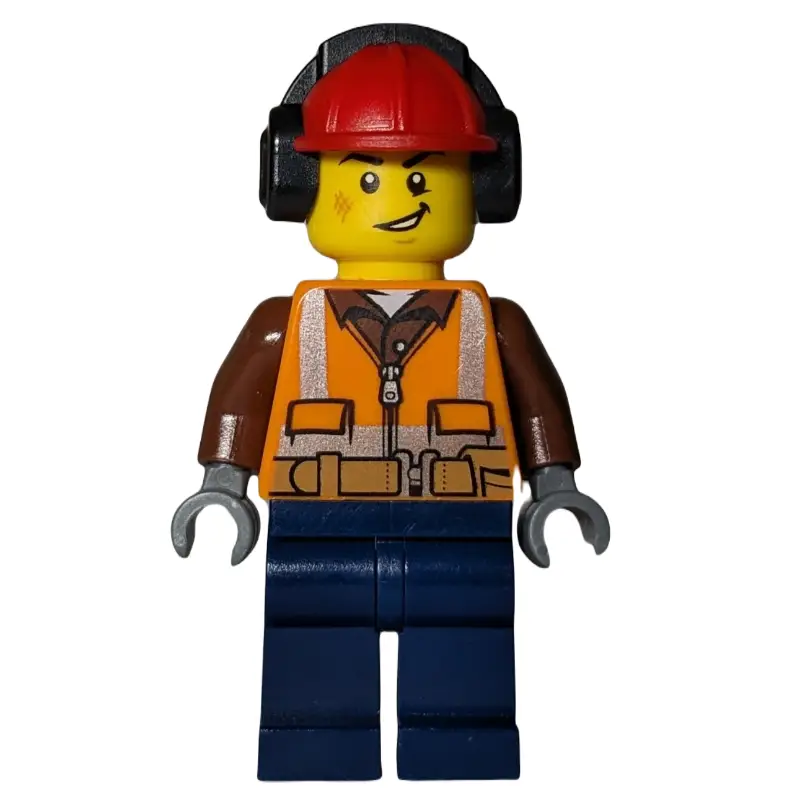 Worker - Orange Safety Vest, Dark Blue Legs, Red Helmet