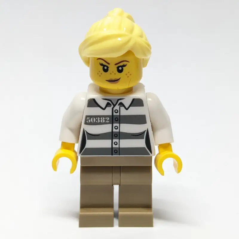 Criminal, Prison Shirt, Dark Tan Legs, Bright Light Yellow Hair