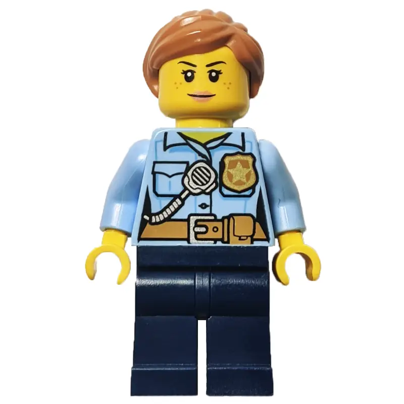 Policewoman, Bright Light Blue Shirt, Dark Blue Legs, Medium Nougat Hair