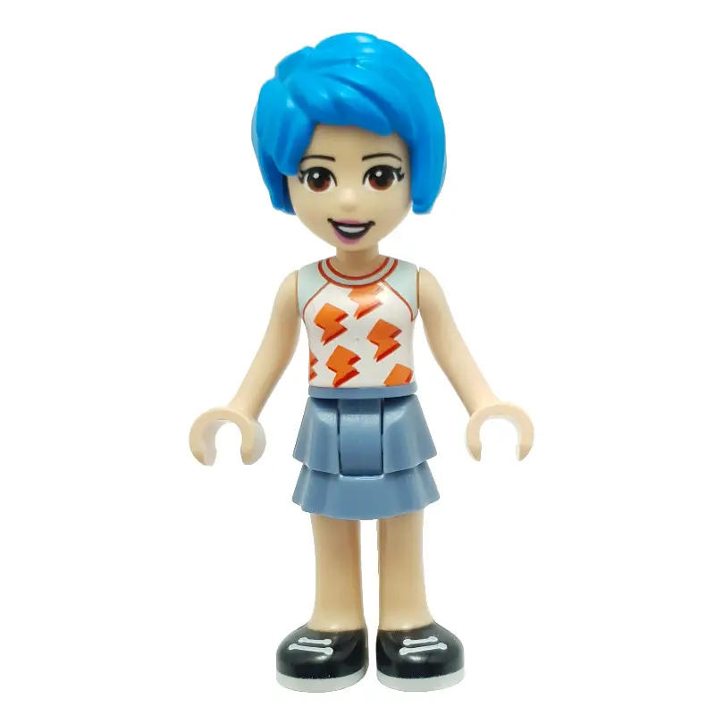Evelyn - White Top, Sand Blue Skirt, Dark Azure Hair