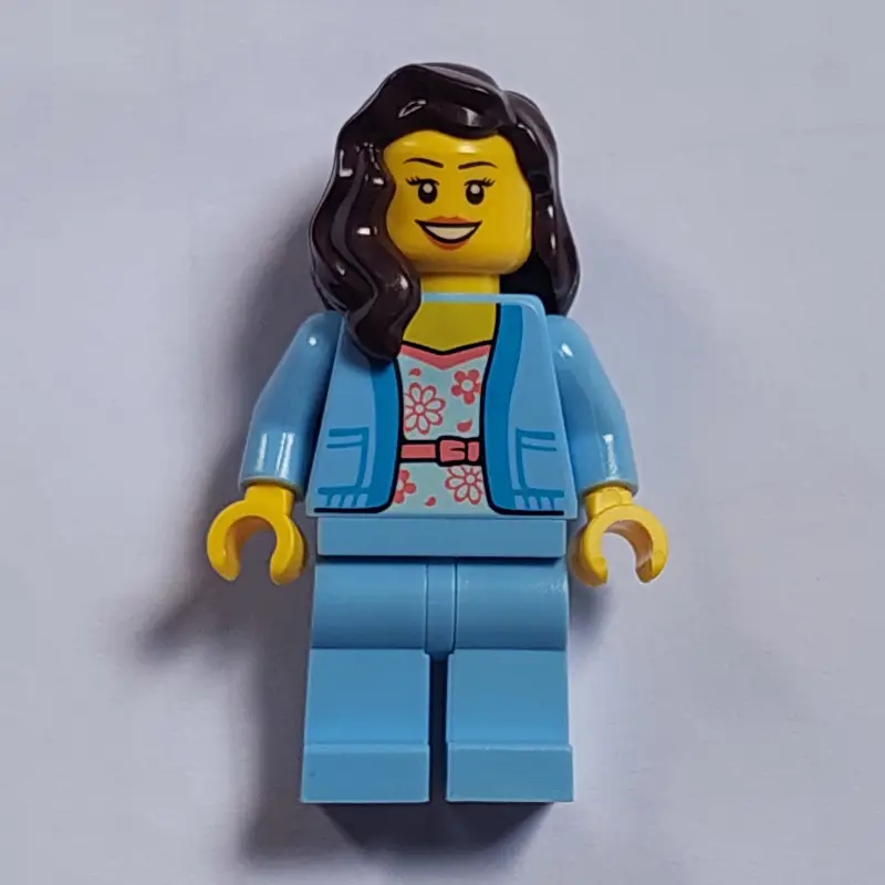 Woman, Bright Light Blue Torso and Legs, Dark Brown Hair