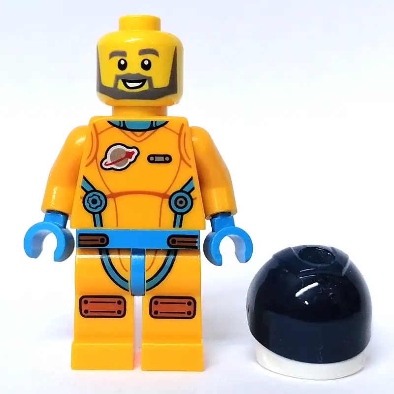 Astronaut, Male, Bright Light Orange Suit, Dark Blue Visor, Beard