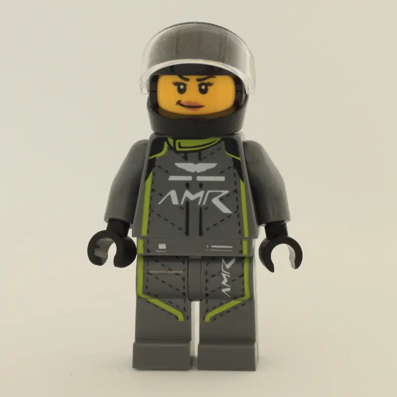 Race Driver, Dark Bluish Gray Racing Suit with Lime Trim, Black Helmet