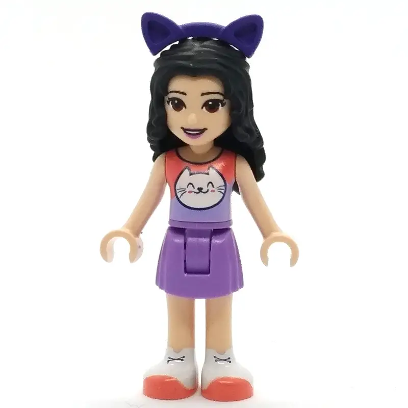 Emma - Coral Top, Medium Lavender Skirt, Dark Purple Cat Ears