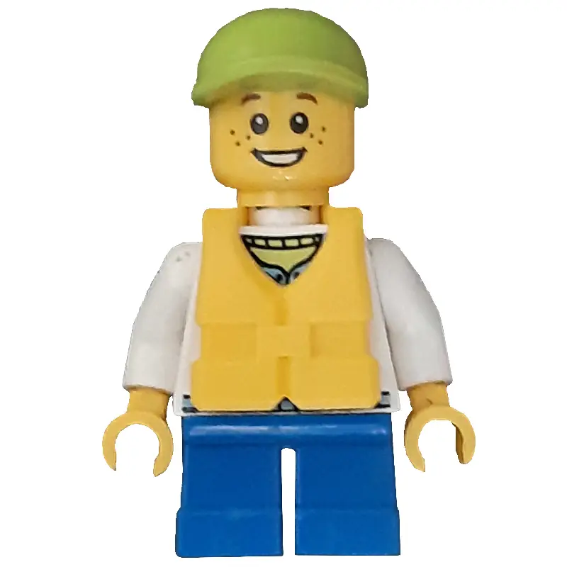Kid - White Torso, Blue Legs, Lime Cap, Yellow Life Vest