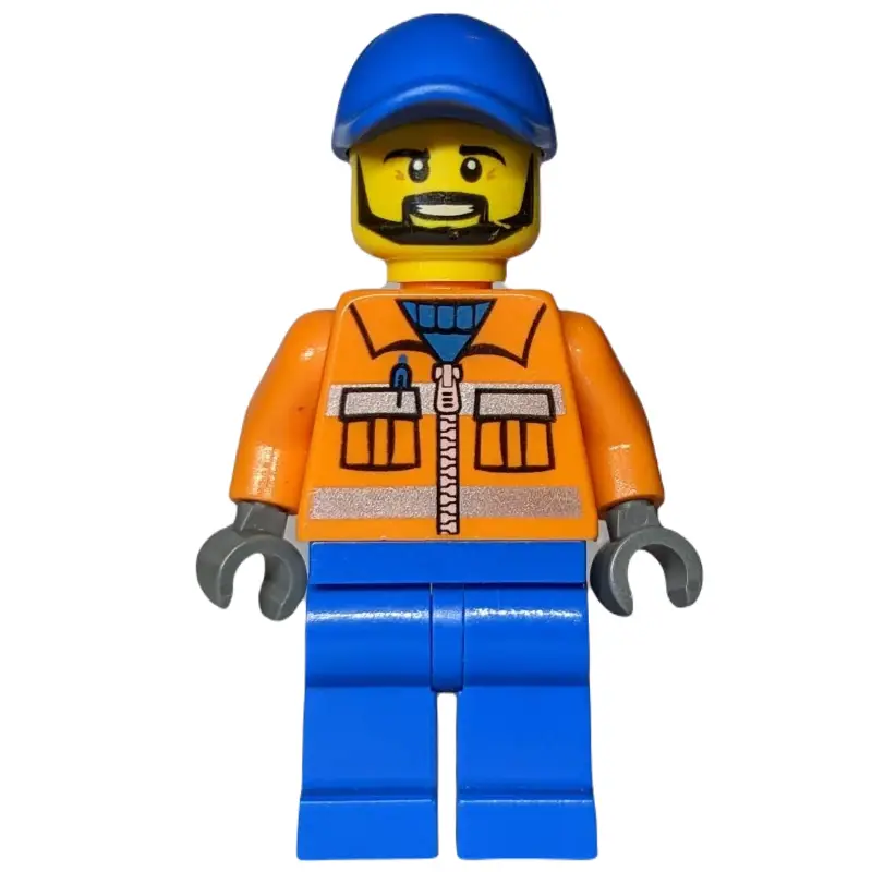Worker - Orange Torso, Blue Legs, Blue Cap, Black Beard