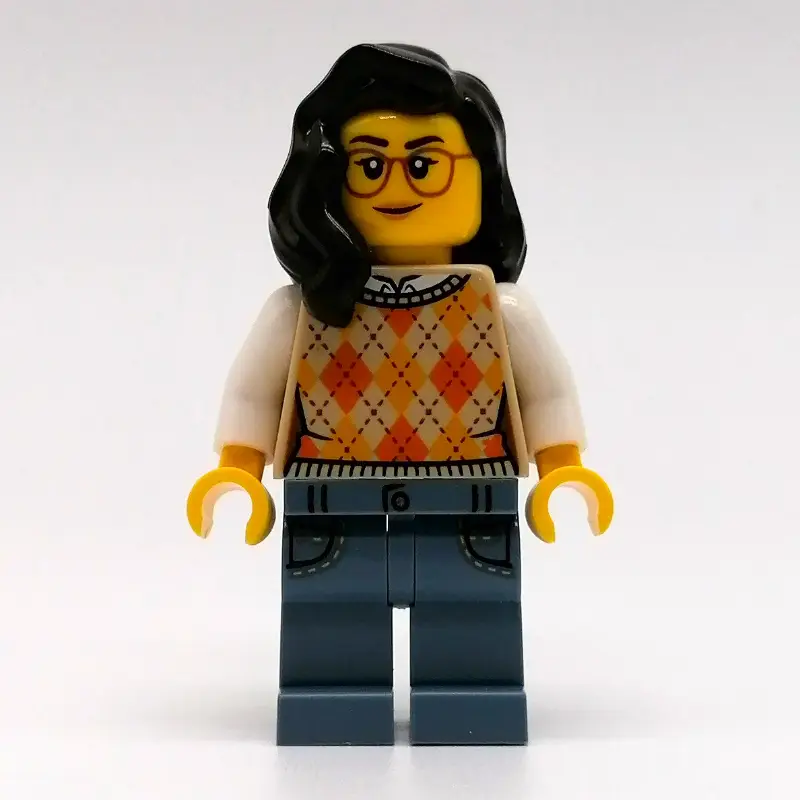 Woman, Argyle Sweater, Sand Blue Legs