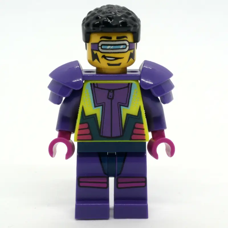 Stunt Rider, Vibrant Yellow and Dark Purple Jumpsuit, Visor