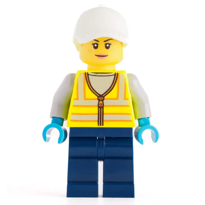 Woman, Vibrant Yellow Safety Vest, White Cap