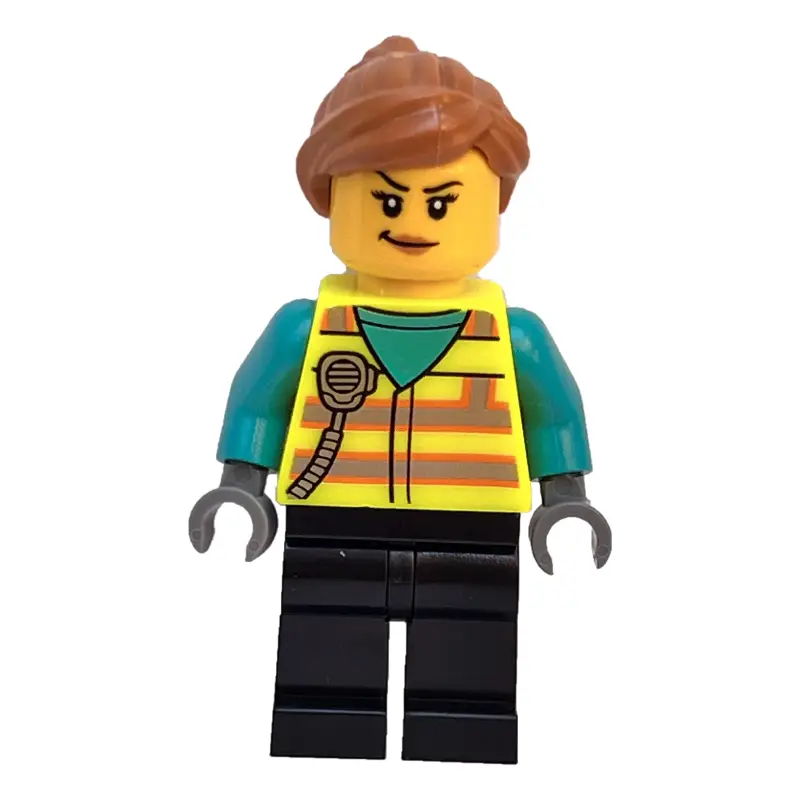 Woman, Vibrant Yellow Safety Vest, Black Legs