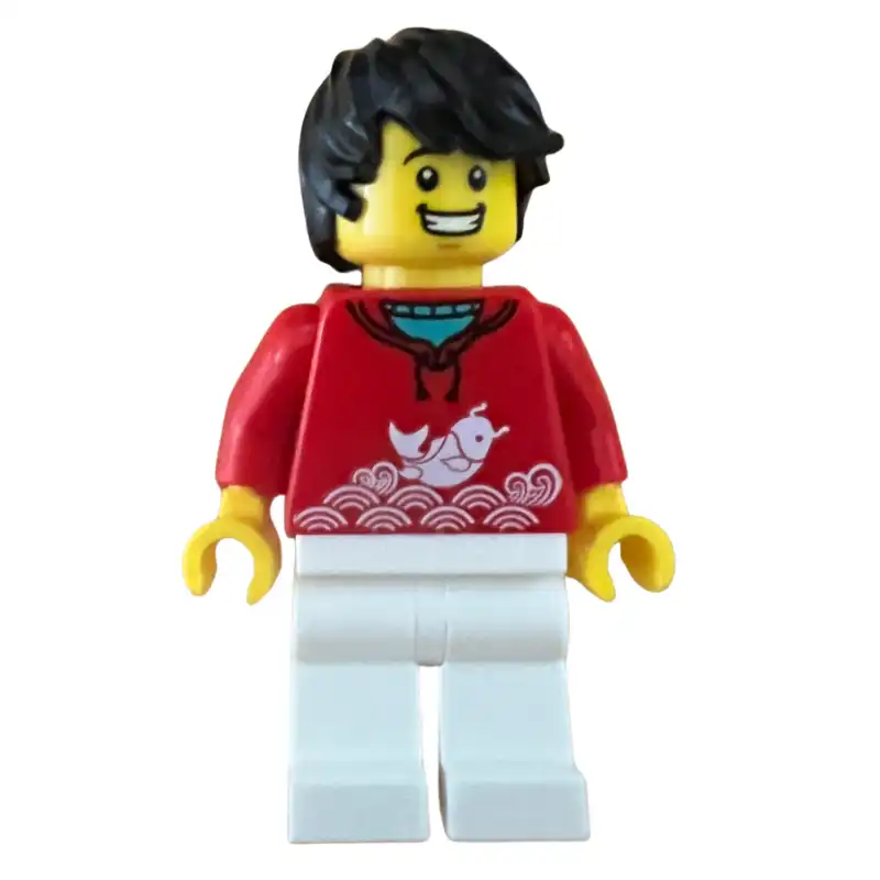 Red Torso with Koi, White Legs, Black Hair