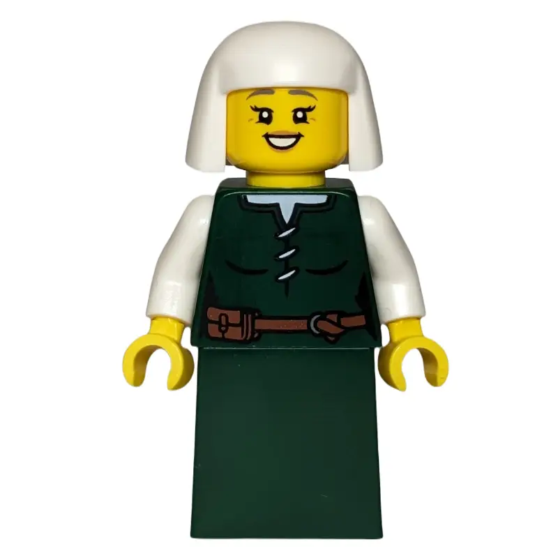 Castle Woman, Dark Green Dress, White Headdress