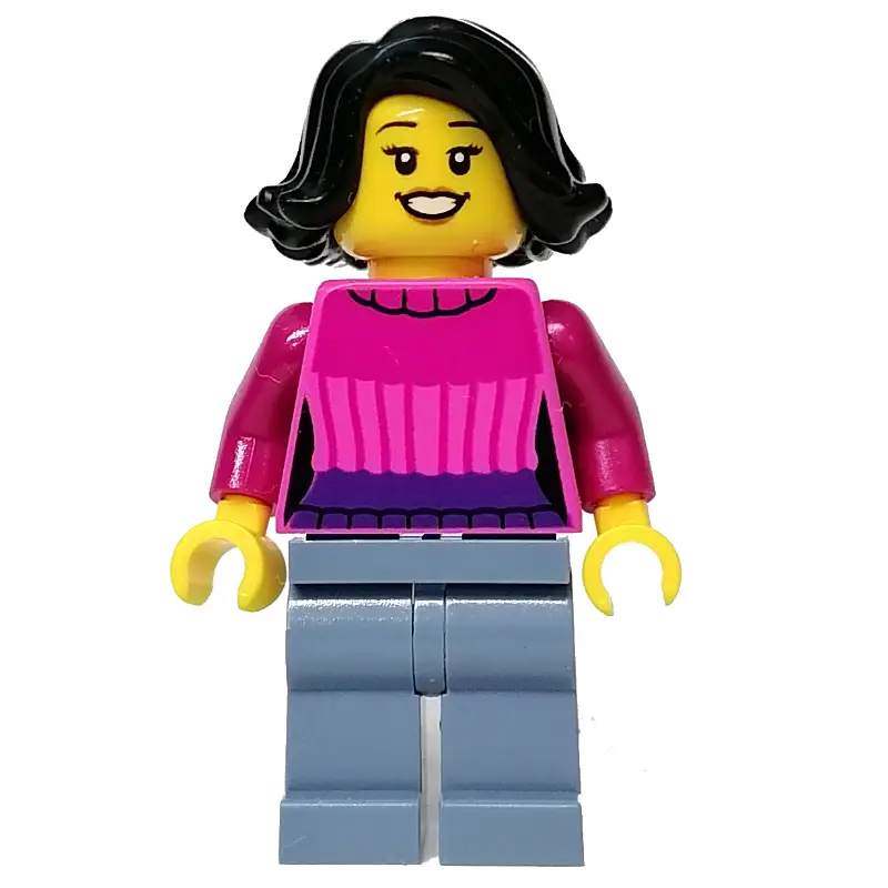 Dark Pink Torso, Sand Blue Legs, Black Hair