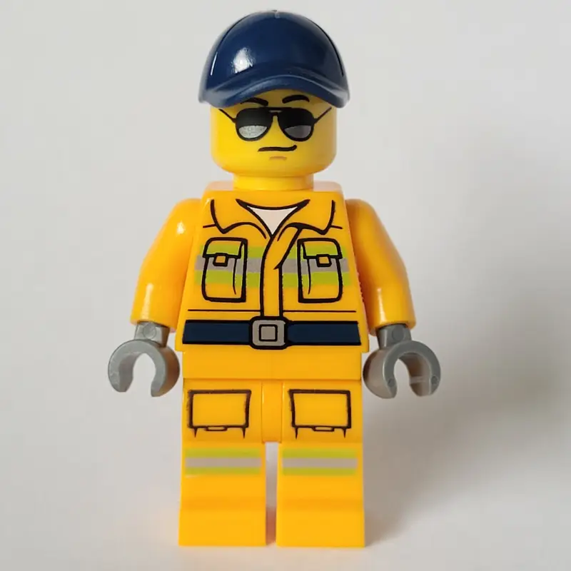 Firefighter, Bright Light Orange Fire Suit, Dark Blue Cap