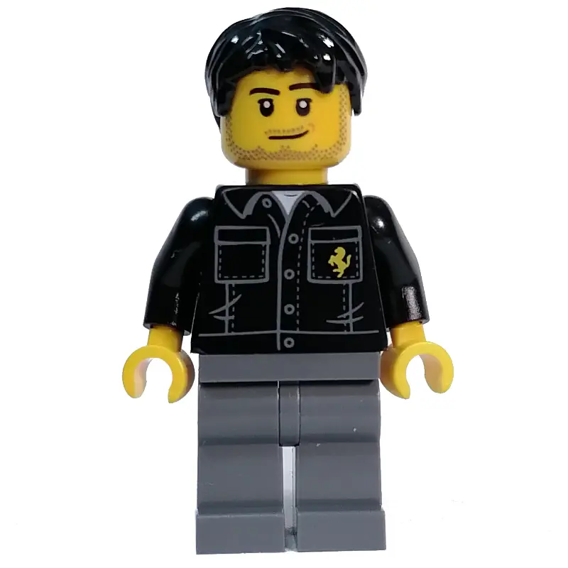 Race Driver - Black Torso, Dark Bluish Grey Legs, Black Hair