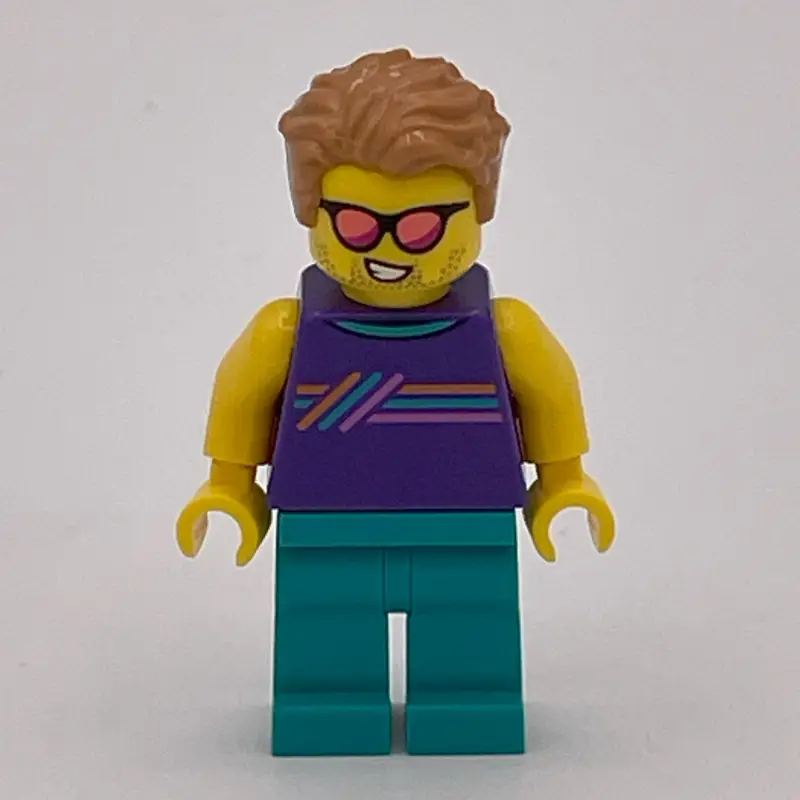 Man, Dark Purple Vest, Dark Turquoise Legs, Coral Sunglasses