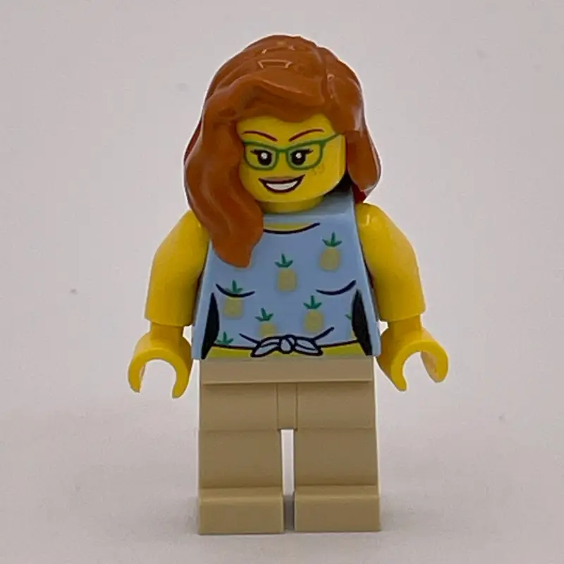 Woman, Bright Light Blue Torso, Tan Legs, Dark Orange Hair