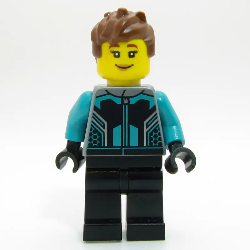 Race Driver - Flat Silver Torso, Dark Turquoise Arms, Black Legs, Reddish Brown Hair