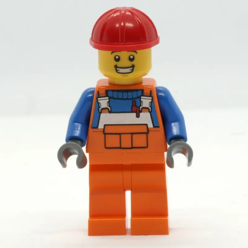 Construction Worker - Orange Overall, Red Helmet, Smile