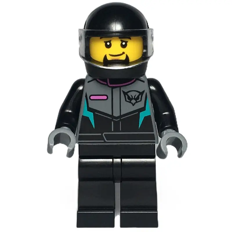 Race Driver, Black Racing Suit and Helmet with Visor, Goatee