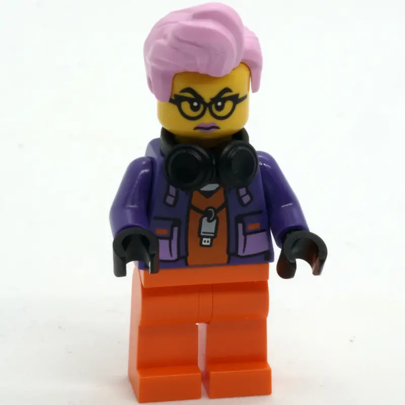 Criminal, Orange Suit, Bright Pink Hair, Dark Purple Jacket, Black Headphones
