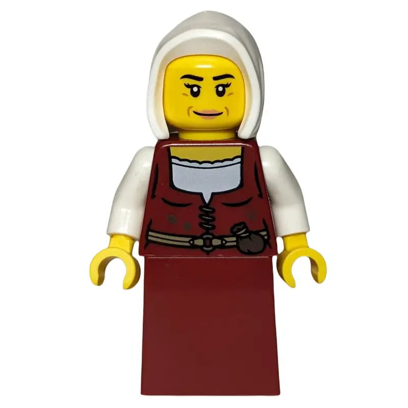 Innkeeper, Dark Red Dress, White Hood