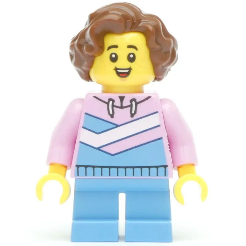 Kid, Bright Pink Torso, Bright Light Blue Legs, Reddish Brown Hair