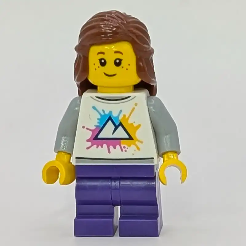 Girl, White Shirt, Dark Purple Legs, Reddish Brown Hair