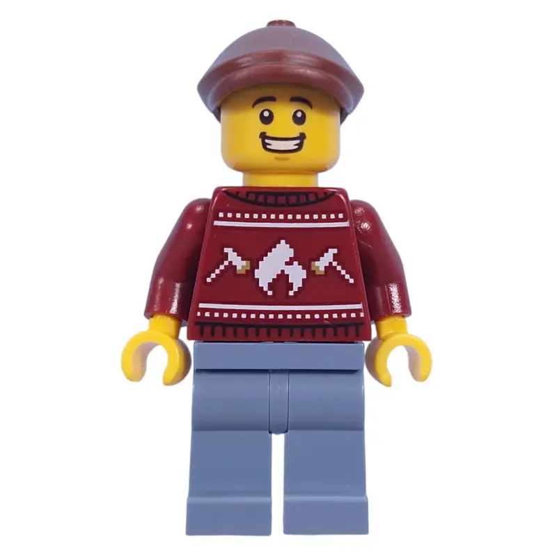 Dark Red Sweater, Sand Blue Legs, Reddish Brown Cap