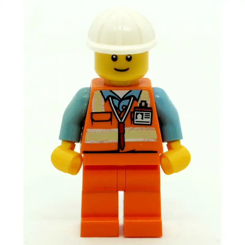 Construction Worker, Orange Safety Vest, White Hard Hat