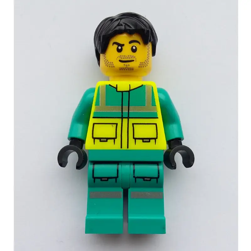 Paramedic, Vibrant Yellow Safety Vest, Dark Turquoise Legs, Black Hair